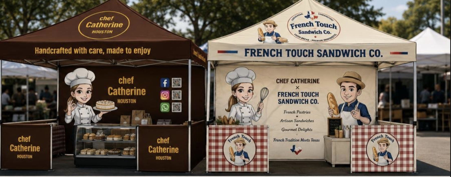 Chef Catherine and French Touch Sandwich Co. tents at a Houston market